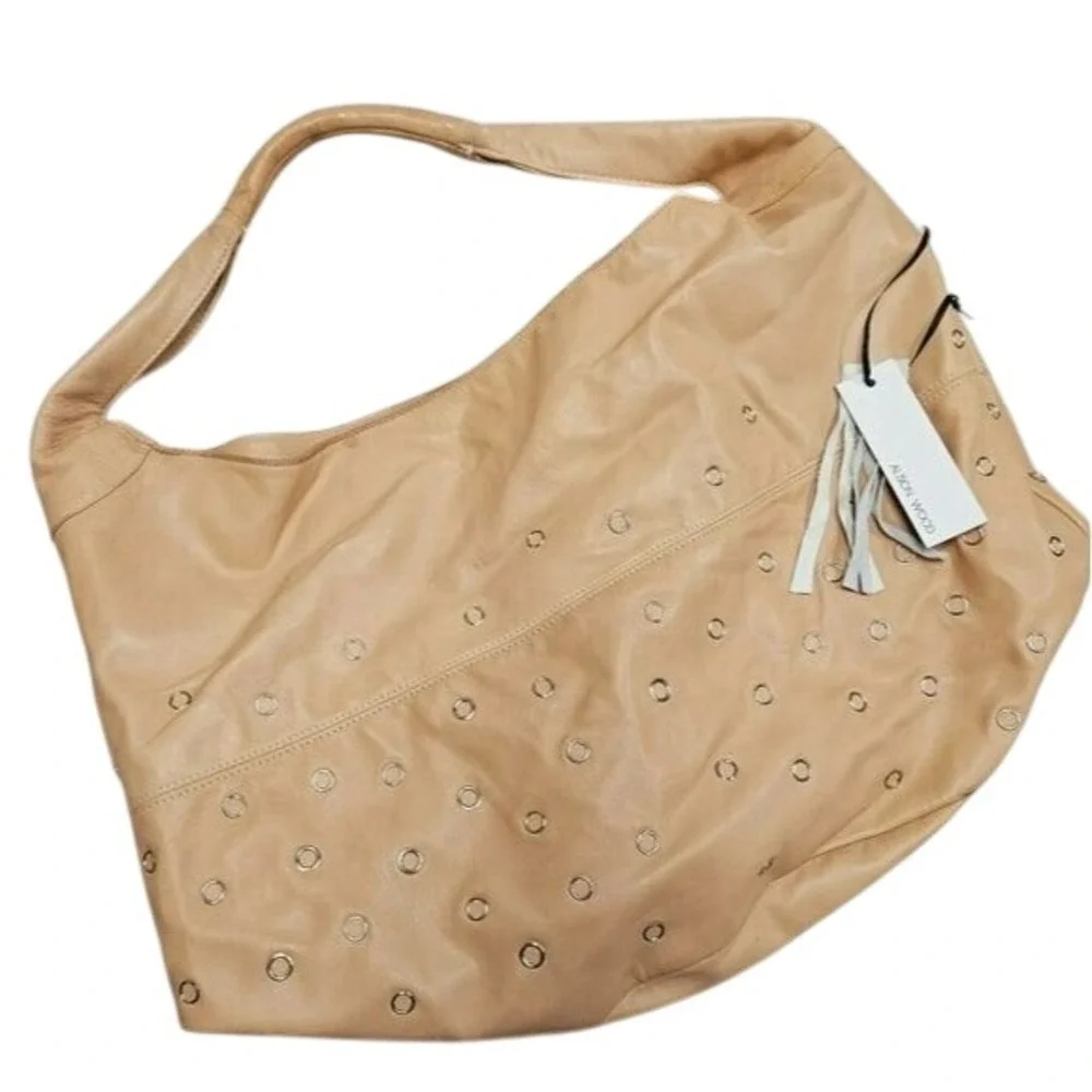 Alison Wood Hobo Bag‎ Leather Shoulder Bag Purse Grommet Satchel Wrapped Handle